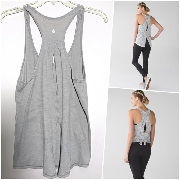 RARE Lululemon Open Tie Back Tank Top Light Gray 6 - Picture 1 of 5